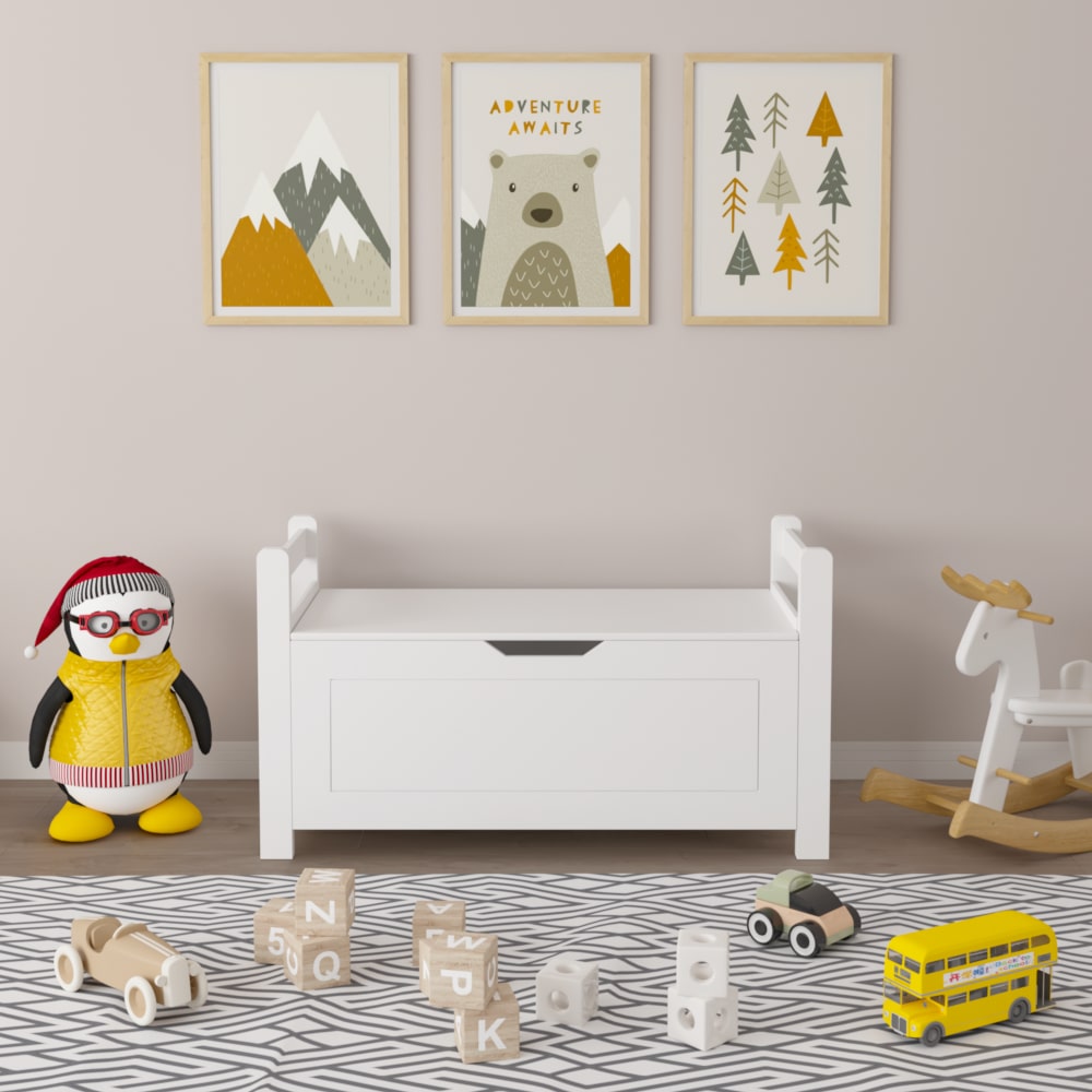 Rubber Wood Toy Storage Chest With Flip-Top Lid And Safety Hinge For Nursery And Playroom Organization