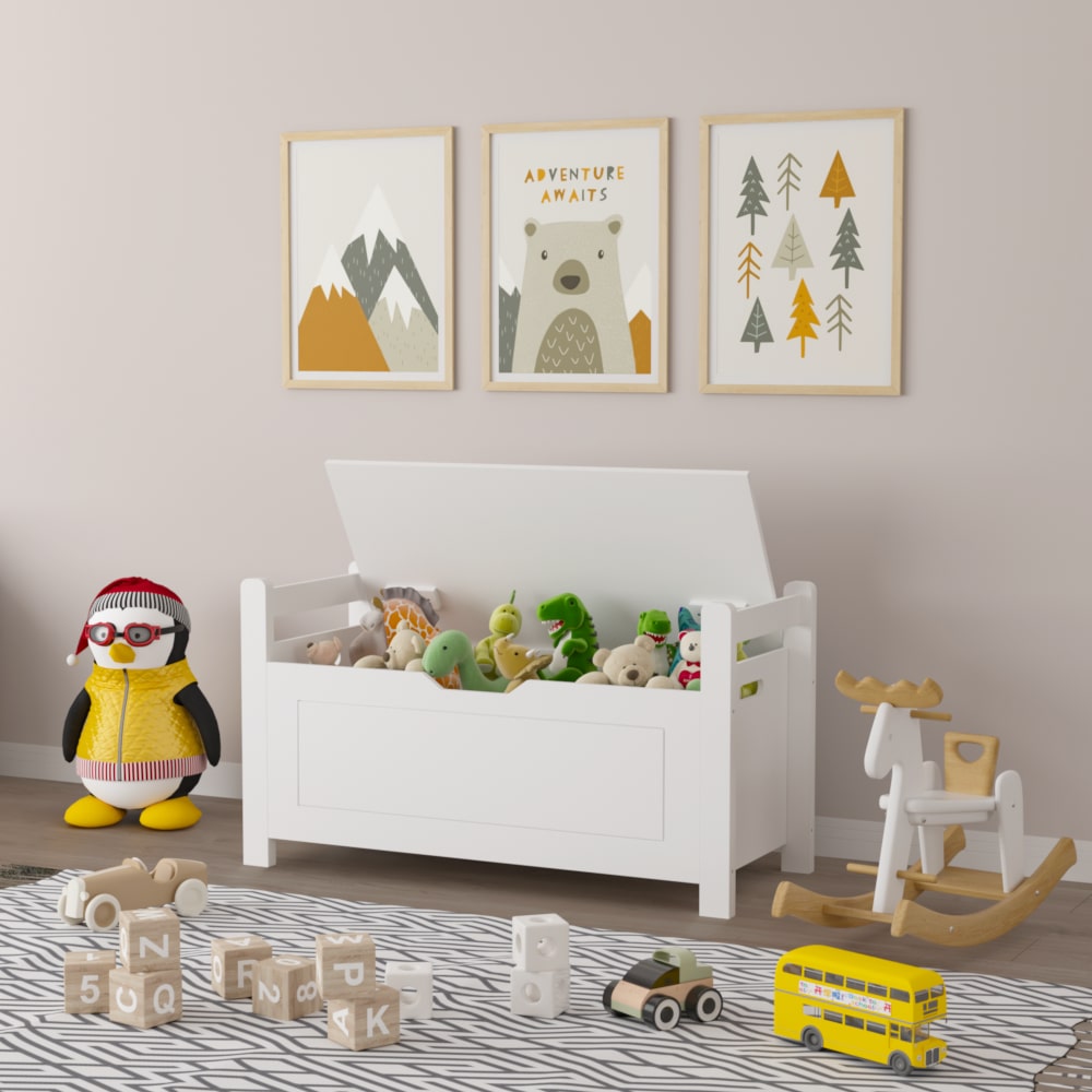 Rubber Wood Toy Storage Chest With Flip-Top Lid And Safety Hinge For Nursery And Playroom Organization