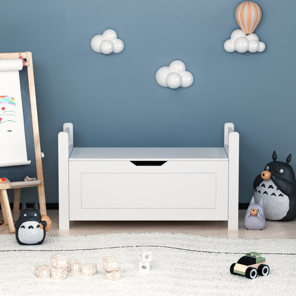 Rubber Wood Toy Storage Chest With Flip-Top Lid And Safety Hinge For Nursery And Playroom Organization