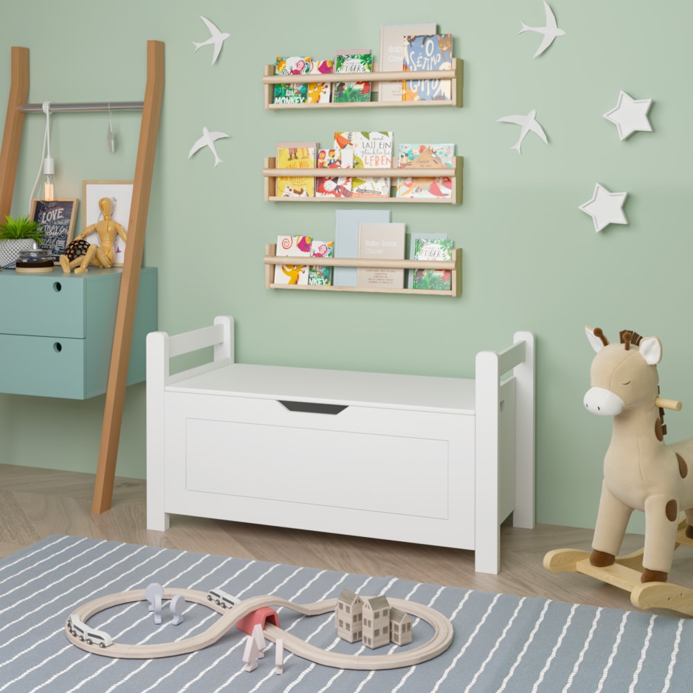 Rubber Wood Toy Storage Chest With Flip-Top Lid And Safety Hinge For Nursery And Playroom Organization