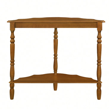 42 Inch Retro Half-Moon Console Table With Cloud Design Top And Open Shelf Solid Wood Frame And Legs In Brown