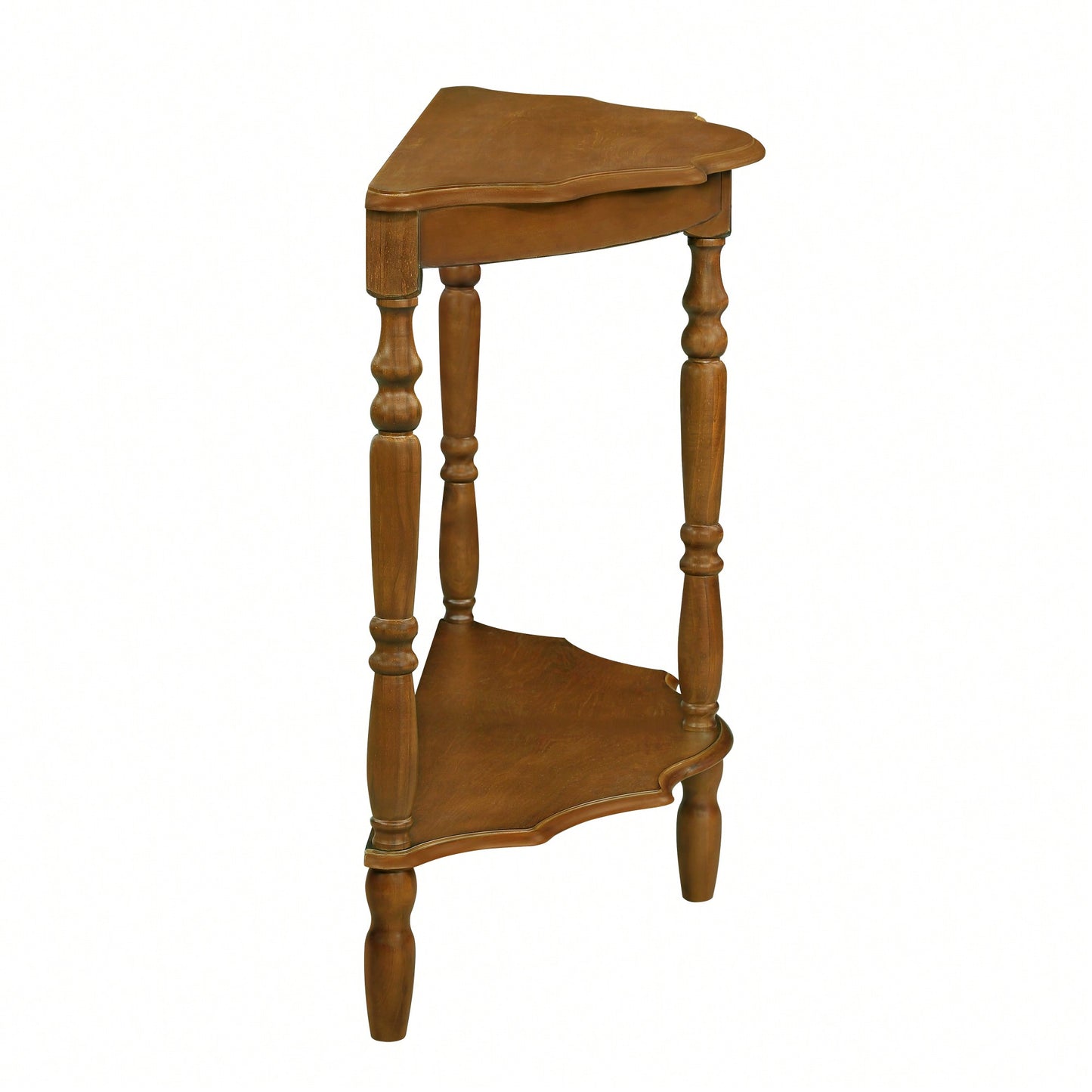 42 Inch Retro Half-Moon Console Table With Cloud Design Top And Open Shelf Solid Wood Frame And Legs In Brown