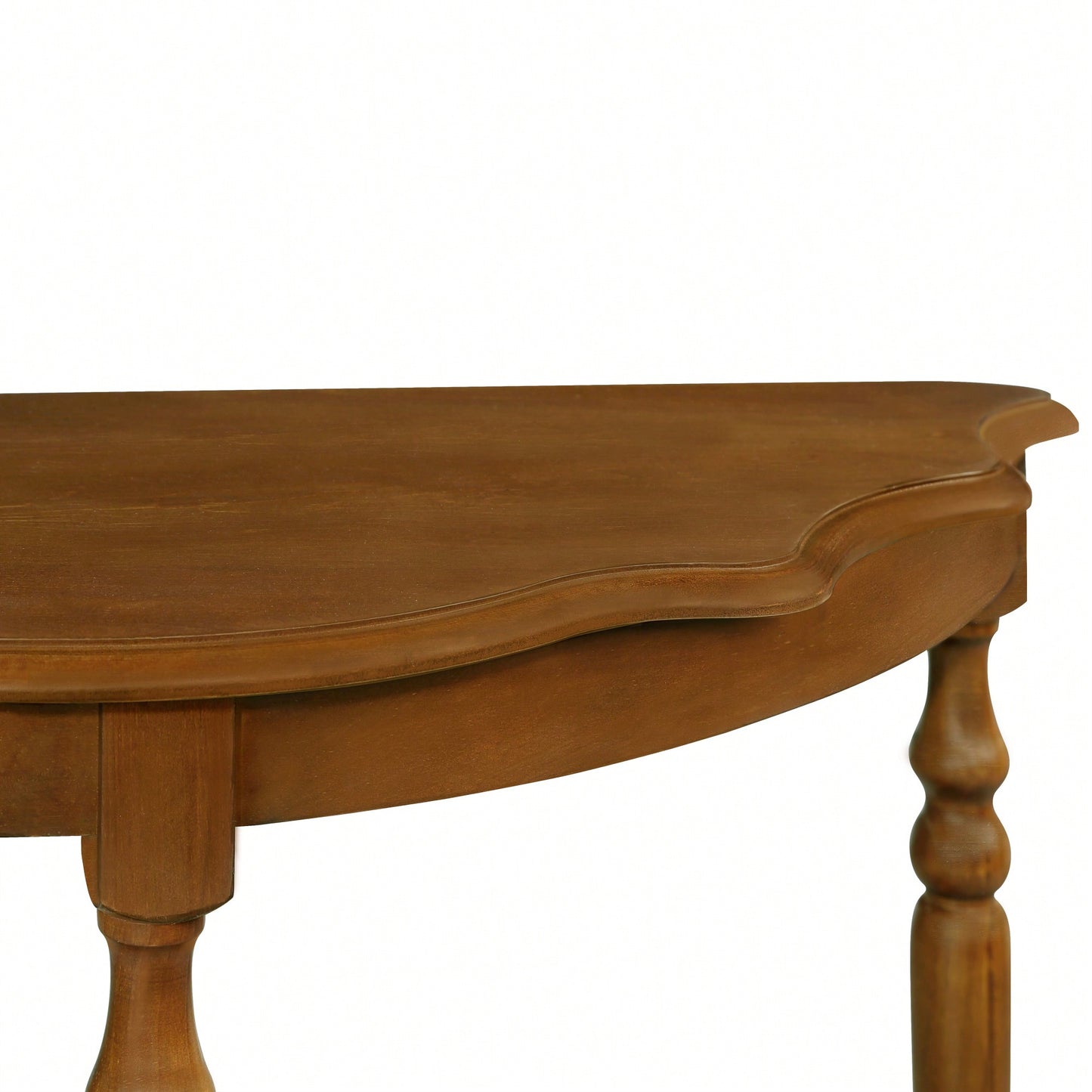 42 Inch Retro Half-Moon Console Table With Cloud Design Top And Open Shelf Solid Wood Frame And Legs In Brown