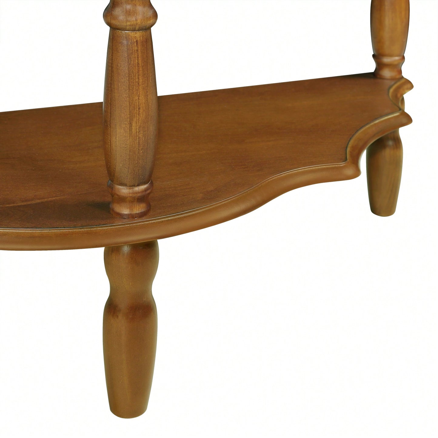 42 Inch Retro Half-Moon Console Table With Cloud Design Top And Open Shelf Solid Wood Frame And Legs In Brown