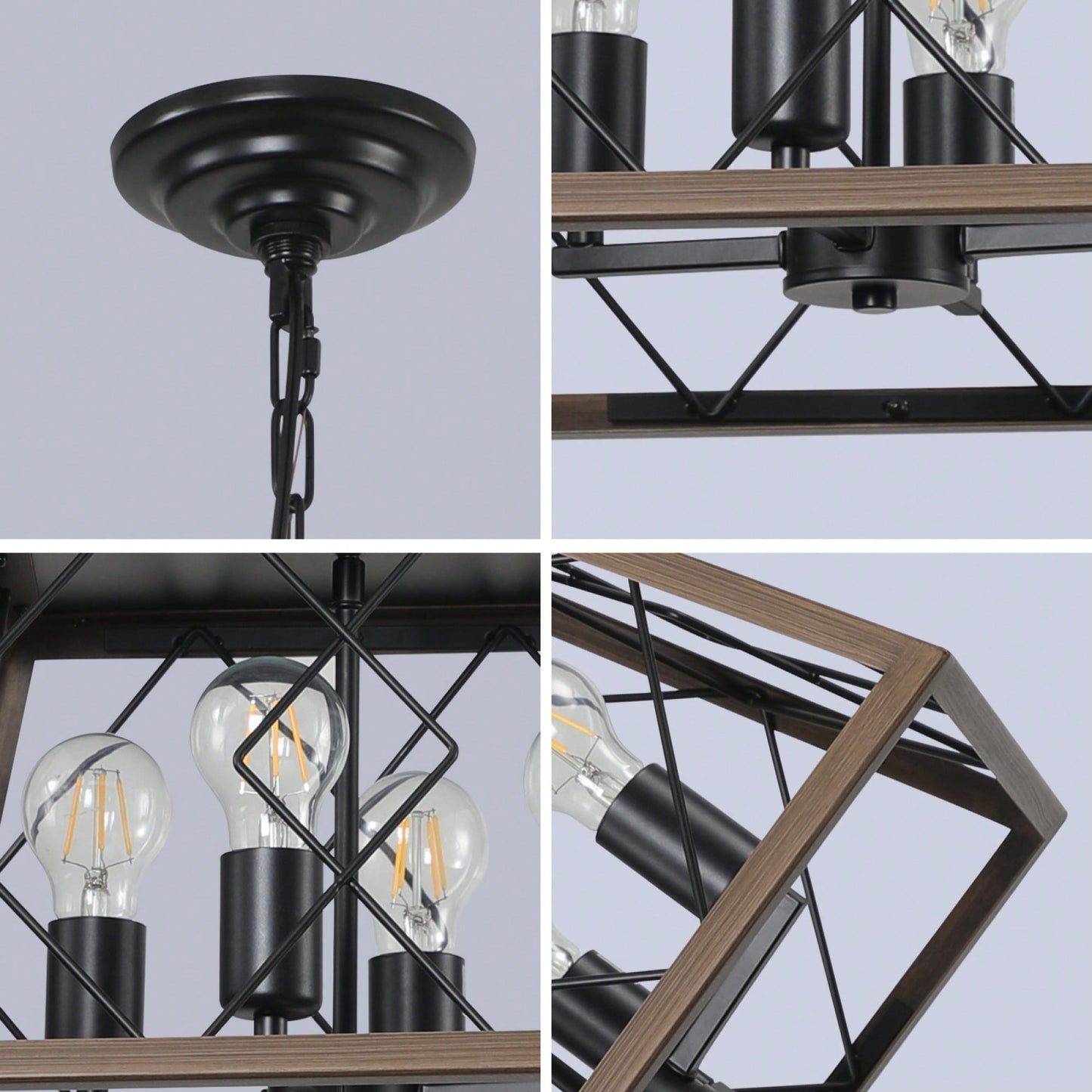 Vintage 4-Light Farmhouse Chandelier Antique Style Light Fixture For Kitchen Dining Room Living Room Walnut Finish