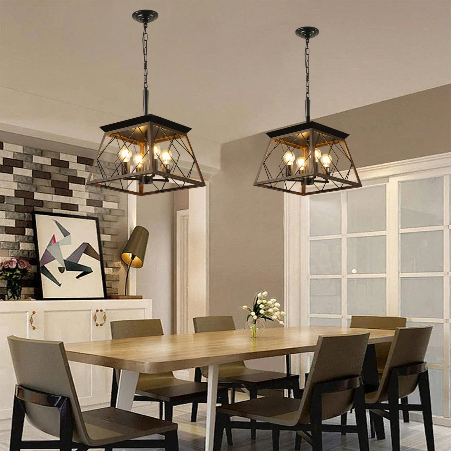 Vintage 4-Light Farmhouse Chandelier Antique Style Light Fixture For Kitchen Dining Room Living Room Walnut Finish