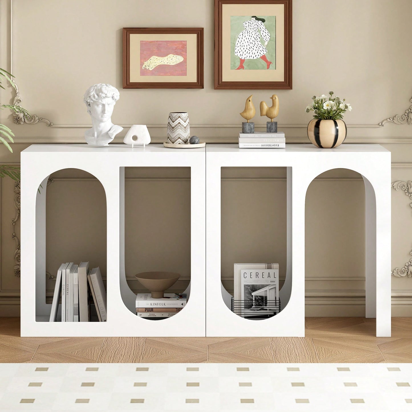 Modular Entryway Console Table With Rectangular And Curved Design For Customizable Arrangements In Study, Entrance, And Living Room