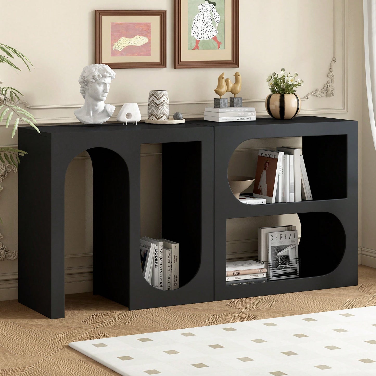 Modular Entryway Console Table With Rectangular And Curved Design For Customizable Arrangements In Study, Entrance, And Living Room
