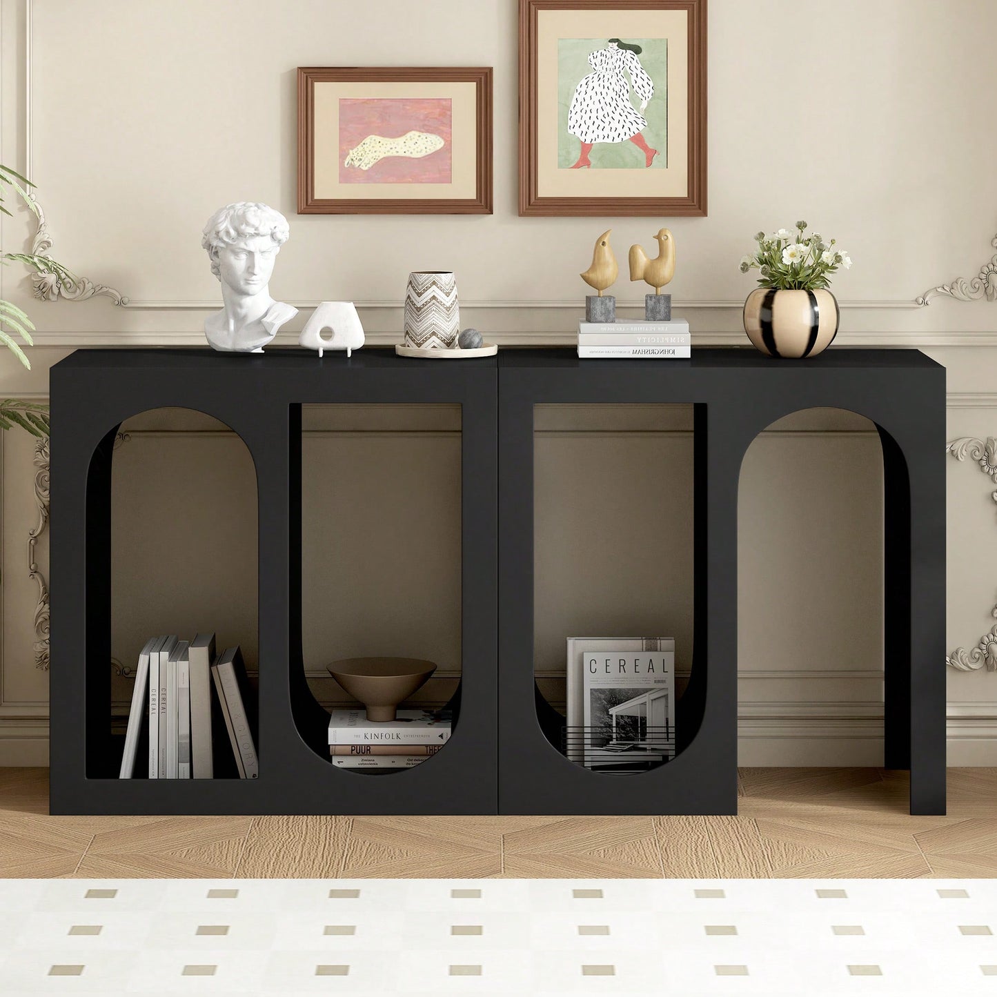 Modular Entryway Console Table With Rectangular And Curved Design For Customizable Arrangements In Study, Entrance, And Living Room
