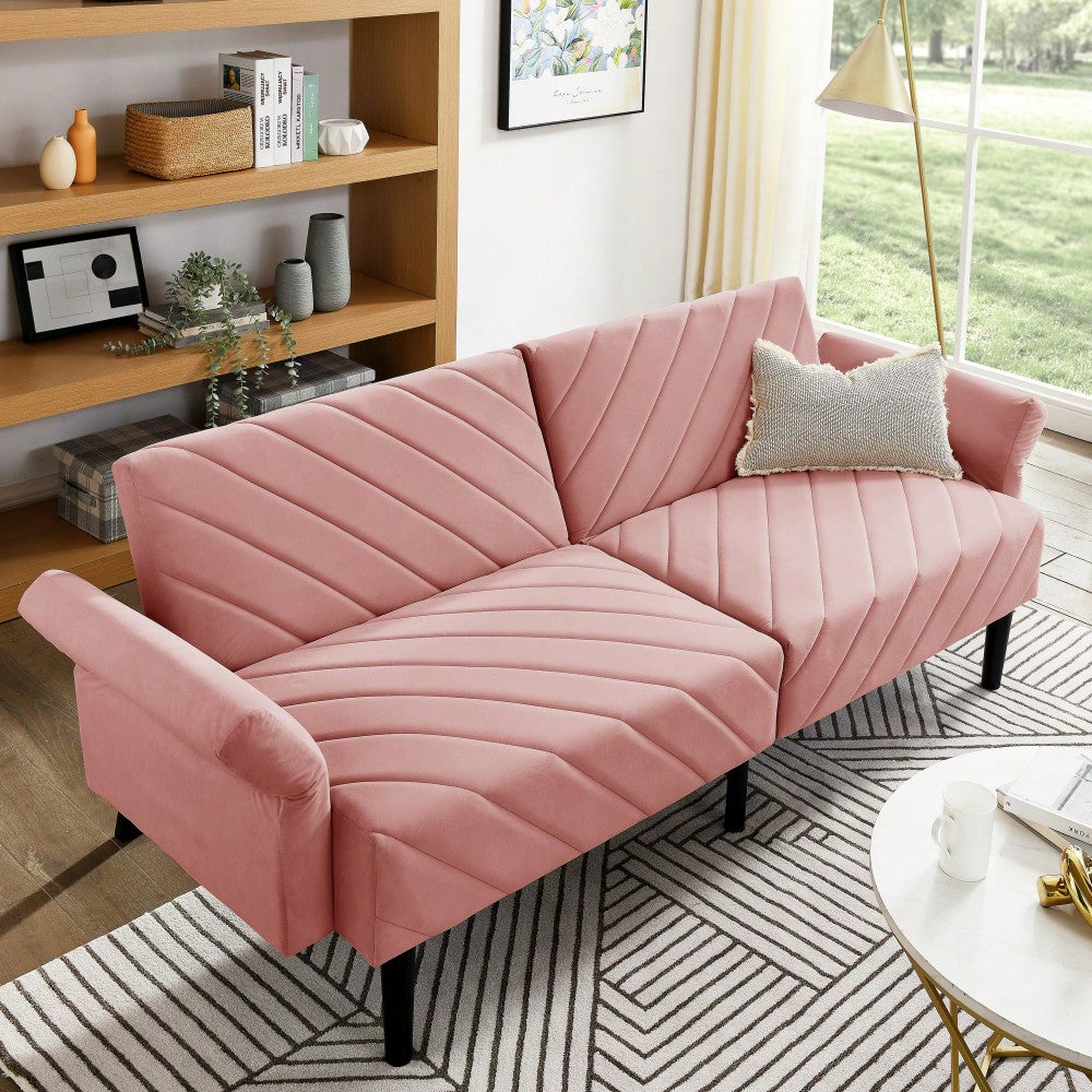 Tufted Convertible Futon Couch With Adjustable Armrests For Small Spaces And Apartments