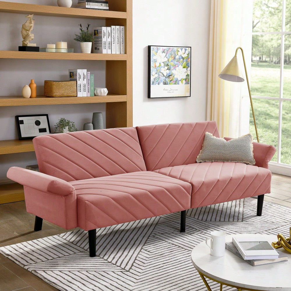 Tufted Convertible Futon Couch With Adjustable Armrests For Small Spaces And Apartments