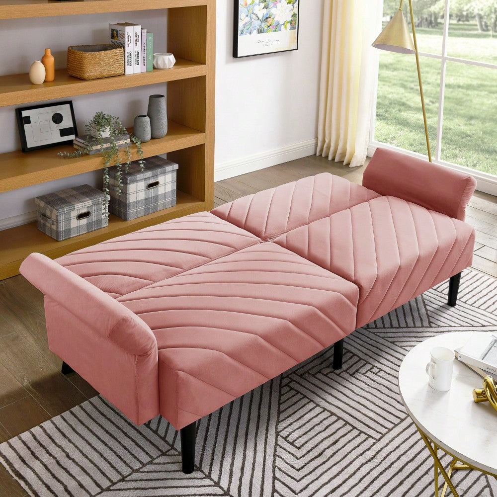 Tufted Convertible Futon Couch With Adjustable Armrests For Small Spaces And Apartments