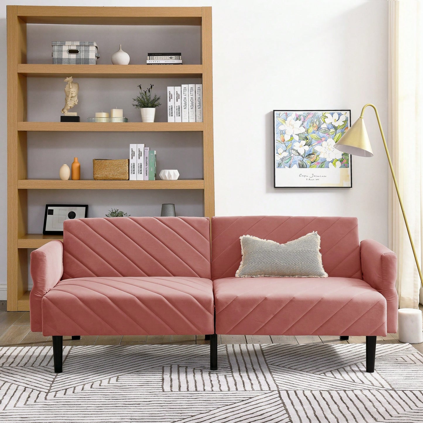 Tufted Convertible Futon Couch With Adjustable Armrests For Small Spaces And Apartments