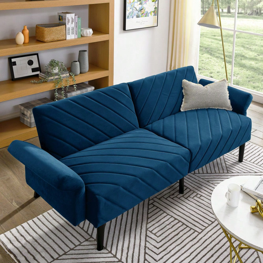 Tufted Convertible Futon Couch With Adjustable Armrests For Small Spaces And Apartments