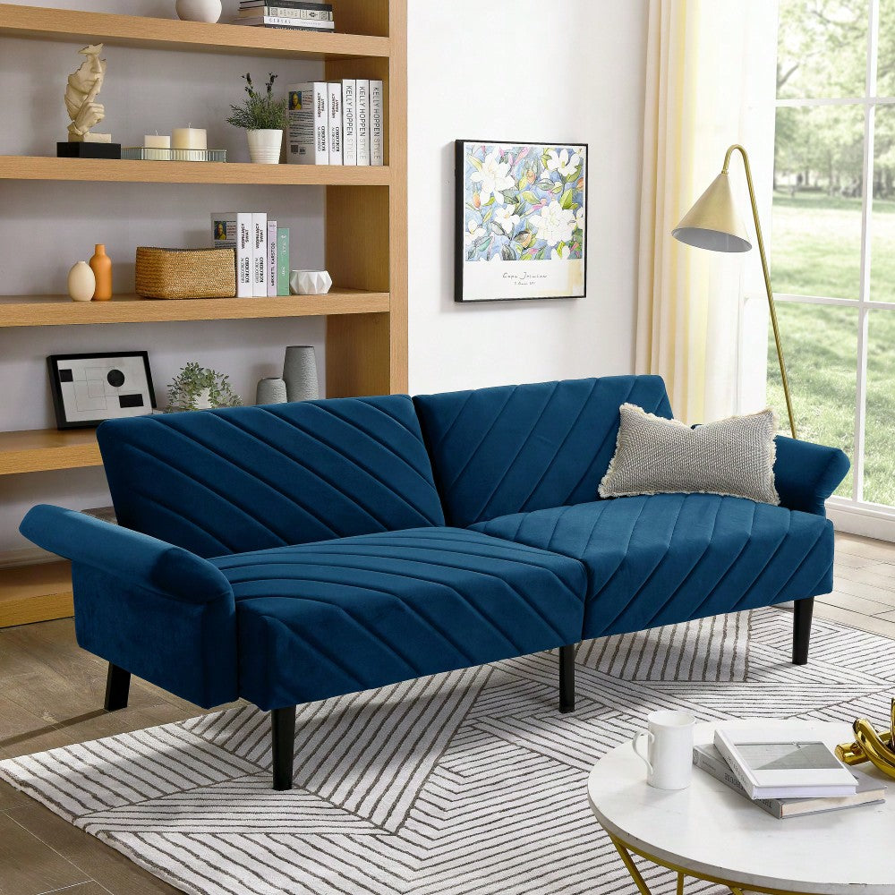 Tufted Convertible Futon Couch With Adjustable Armrests For Small Spaces And Apartments