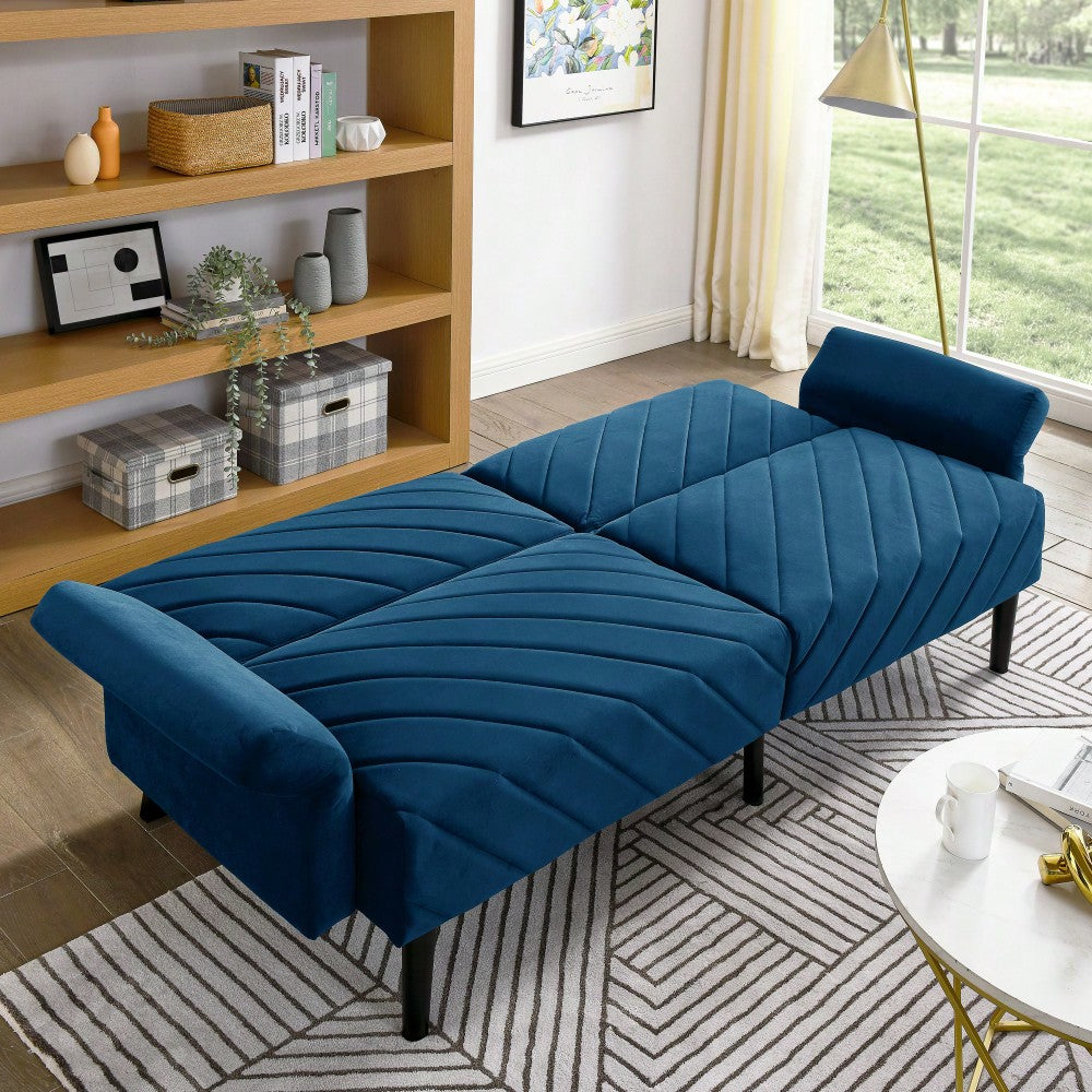 Tufted Convertible Futon Couch With Adjustable Armrests For Small Spaces And Apartments
