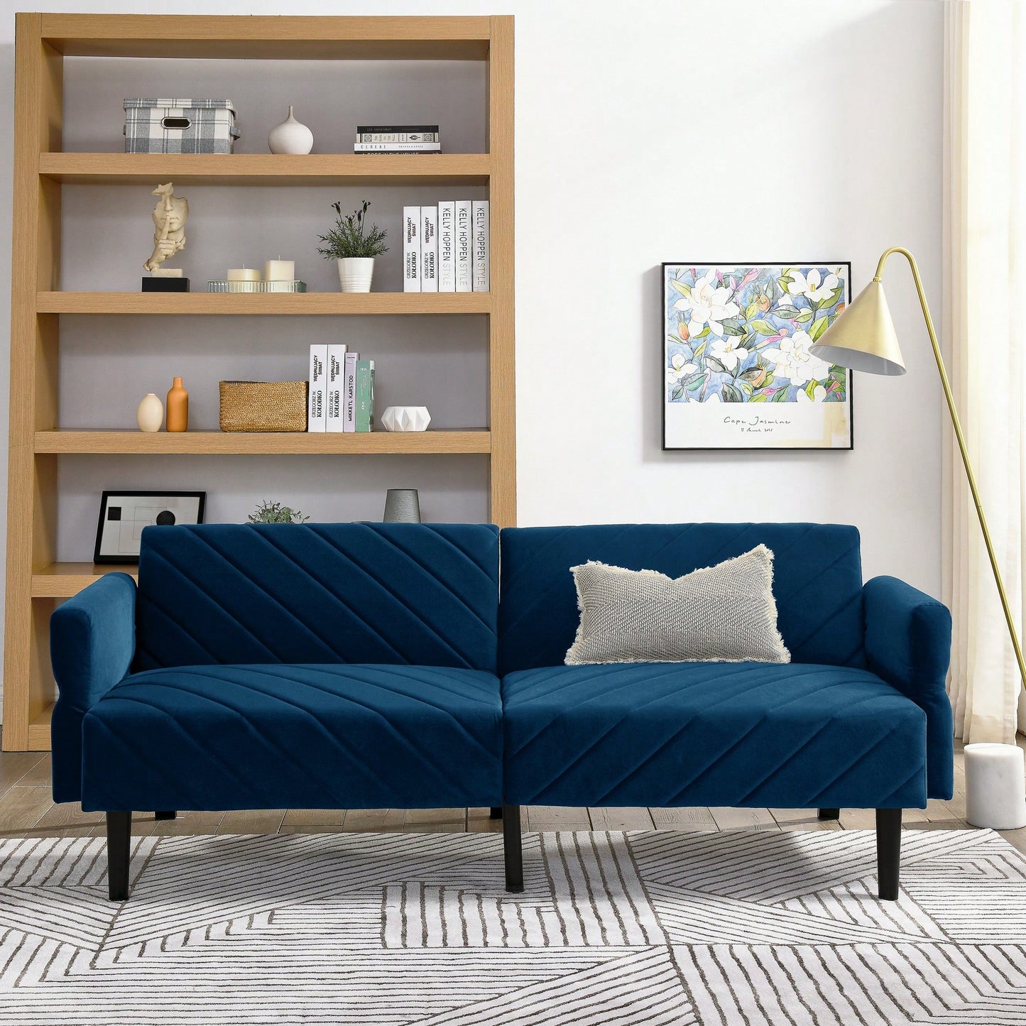 Tufted Convertible Futon Couch With Adjustable Armrests For Small Spaces And Apartments