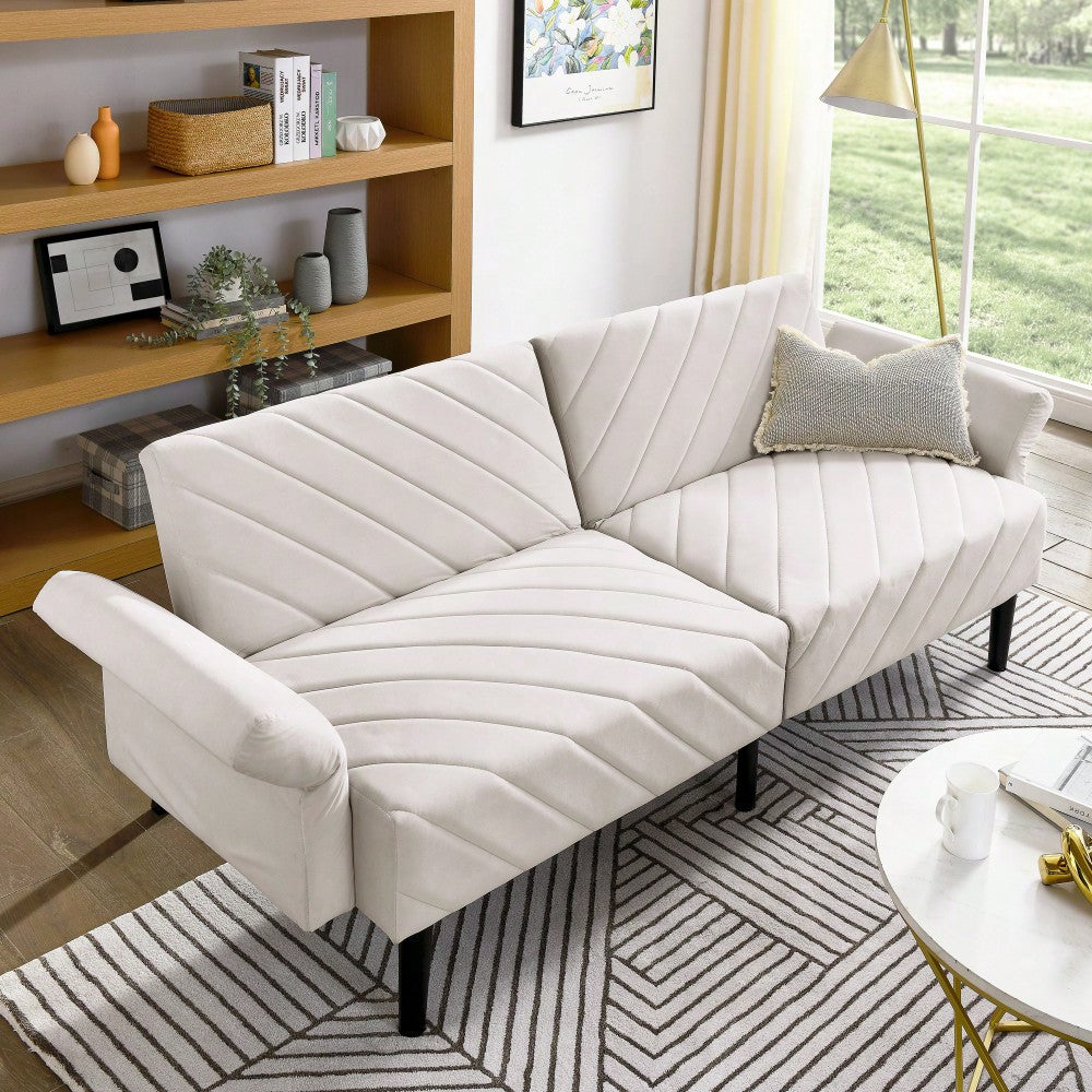 Tufted Convertible Futon Couch With Adjustable Armrests For Small Spaces And Apartments