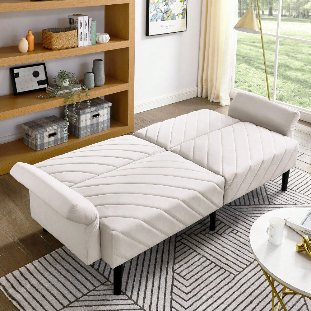 Tufted Convertible Futon Couch With Adjustable Armrests For Small Spaces And Apartments