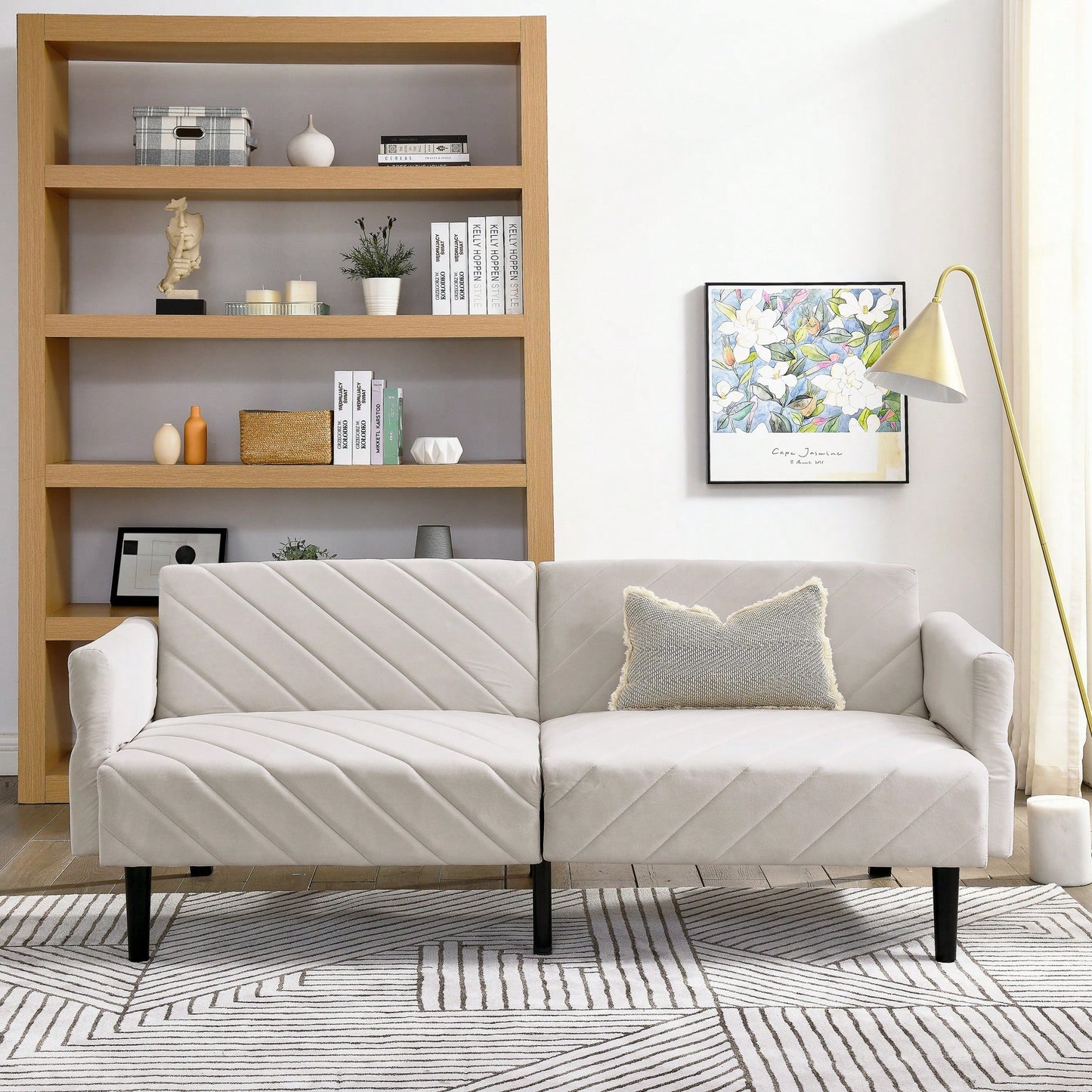 Tufted Convertible Futon Couch With Adjustable Armrests For Small Spaces And Apartments