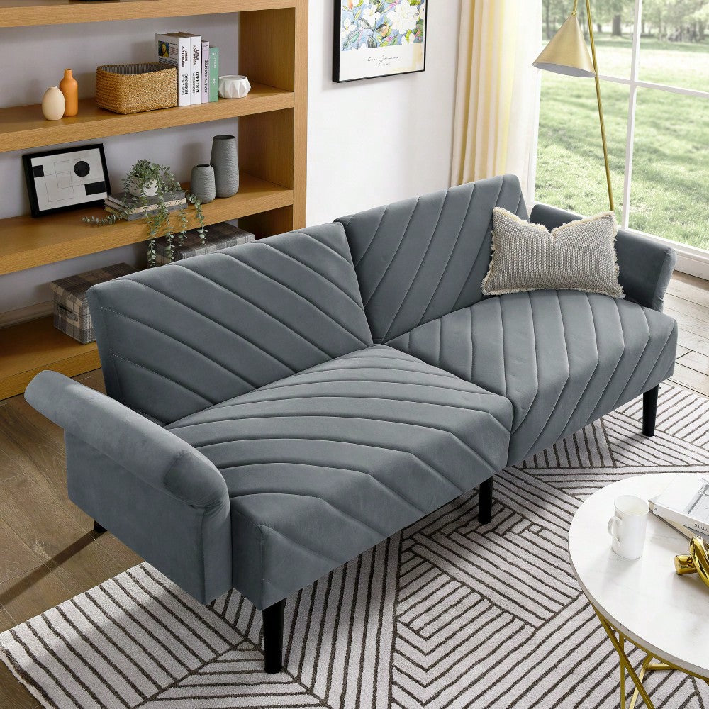 Tufted Convertible Futon Couch With Adjustable Armrests For Small Spaces And Apartments