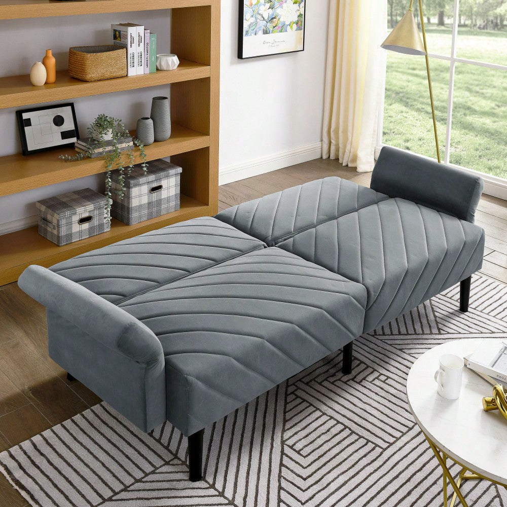 Tufted Convertible Futon Couch With Adjustable Armrests For Small Spaces And Apartments