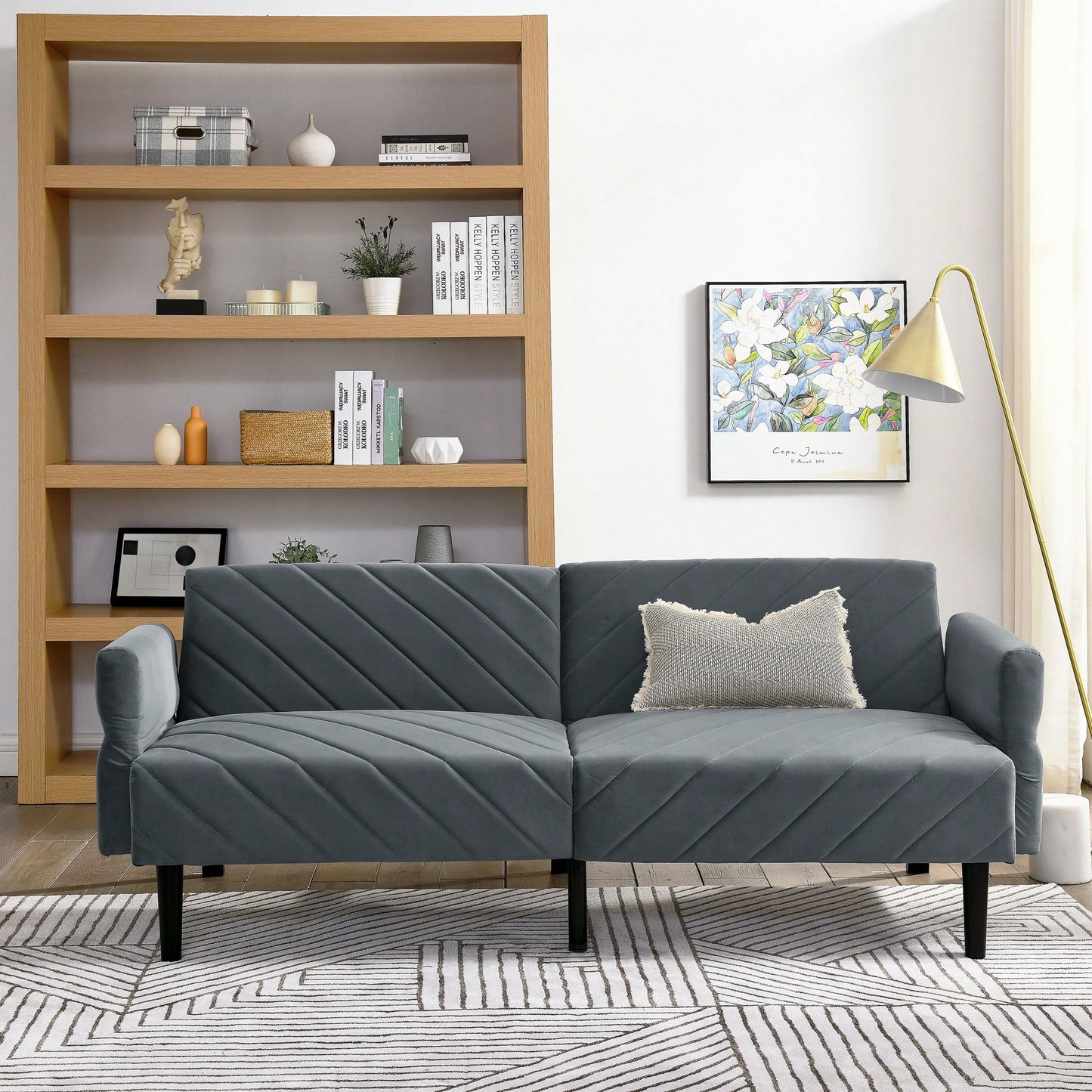 Tufted Convertible Futon Couch With Adjustable Armrests For Small Spaces And Apartments