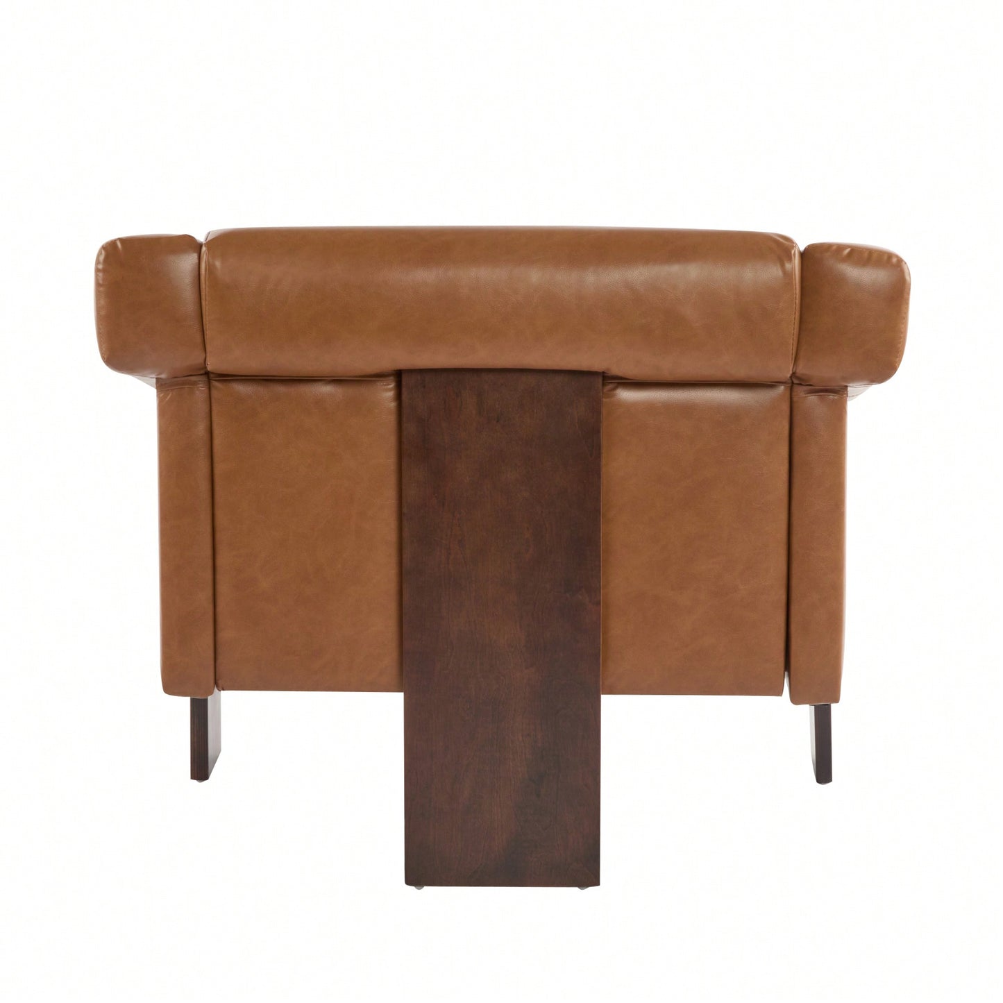 Mid-Century Modern Accent Chair In Brown Faux Leather With Deep Cushions And Wide Armrests For Living Room Bedroom Or Office Use