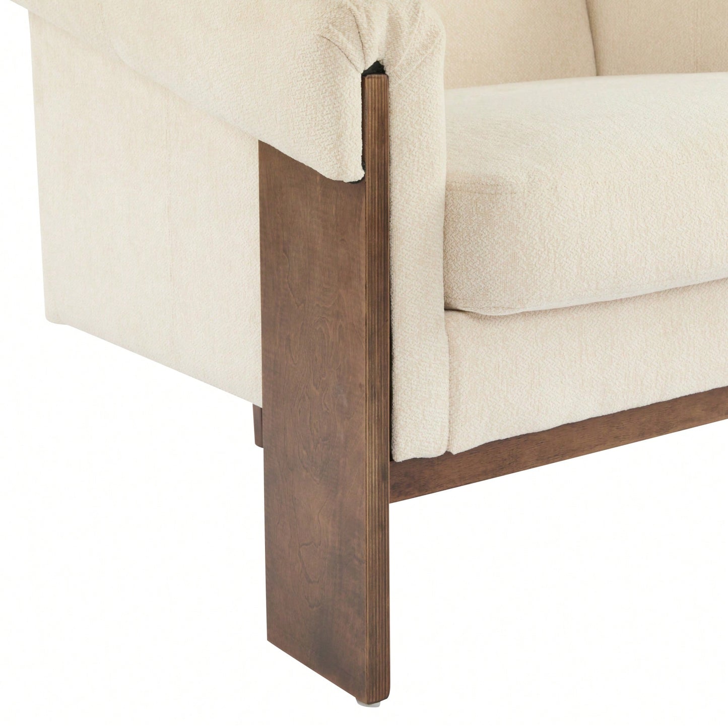 Mid-Century Modern Accent Chair In Brown Faux Leather With Deep Cushions And Wide Armrests For Living Room Bedroom Or Office Use