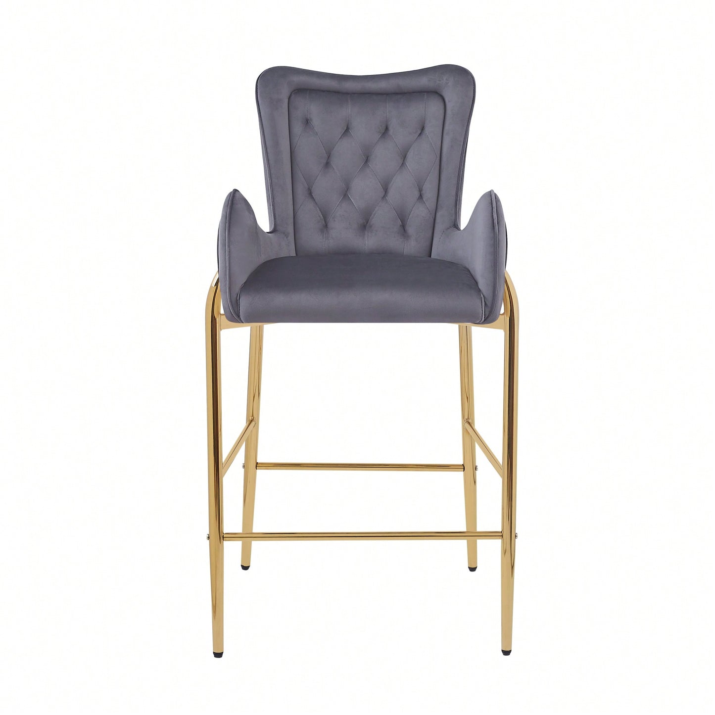 Counter Height Velvet Bar Stools Set Of 2 With Golden Legs And Footrests, Stylish White Arm Chairs For Kitchen Or Dining Room
