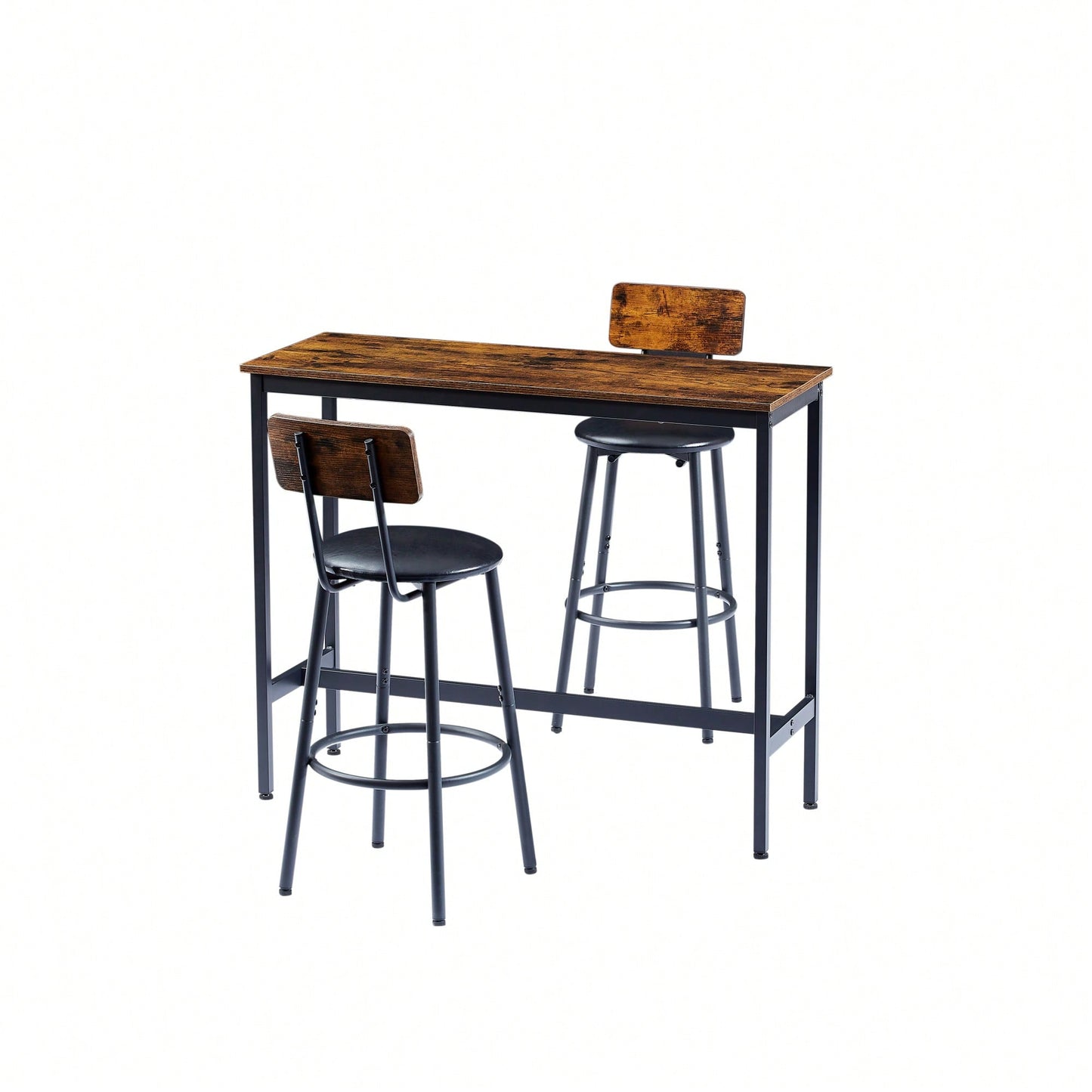Bar Table Set With 2 PU Soft Seat Bar Stools And Backrest 43.31 Inch Long 15.75 Inch Wide 35.43 Inch High