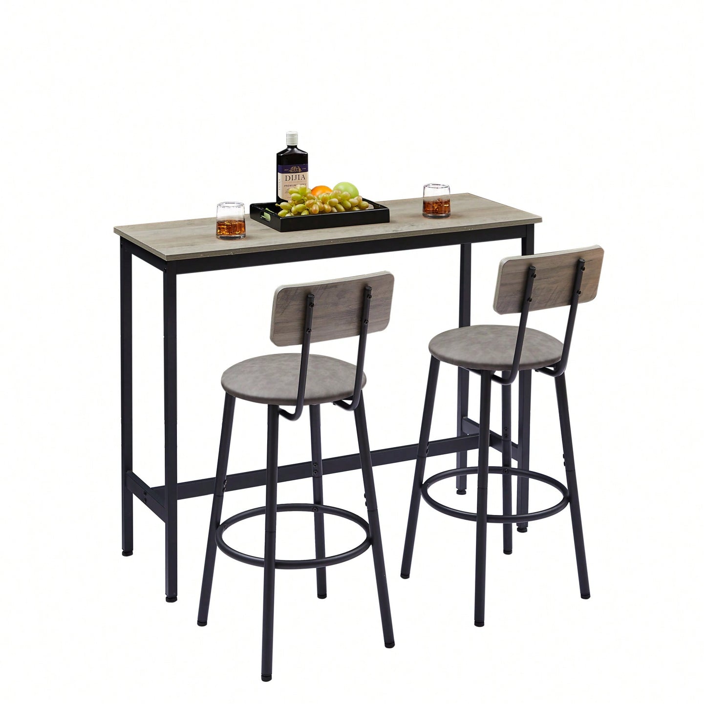 Bar Table Set With 2 PU Soft Seat Bar Stools And Backrest 43.31 Inch Long 15.75 Inch Wide 35.43 Inch High