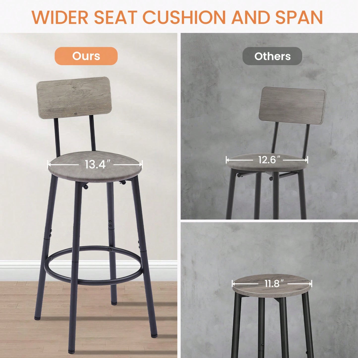 Bar Table Set With 2 PU Soft Seat Bar Stools And Backrest 43.31 Inch Long 15.75 Inch Wide 35.43 Inch High