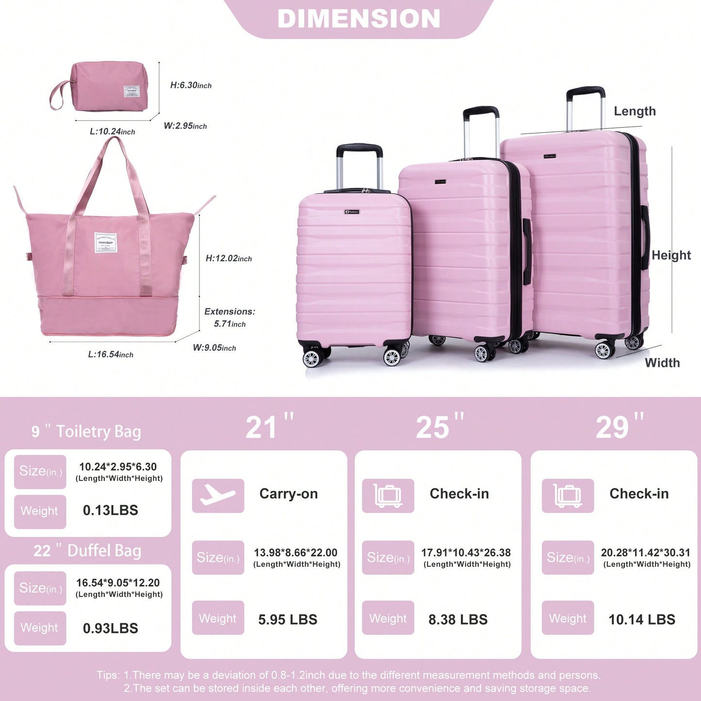 Expandable 5-Piece Hard Shell Luggage Set With TSA Lock And Spinner Wheels Lightweight Travel Bags For Men And Women