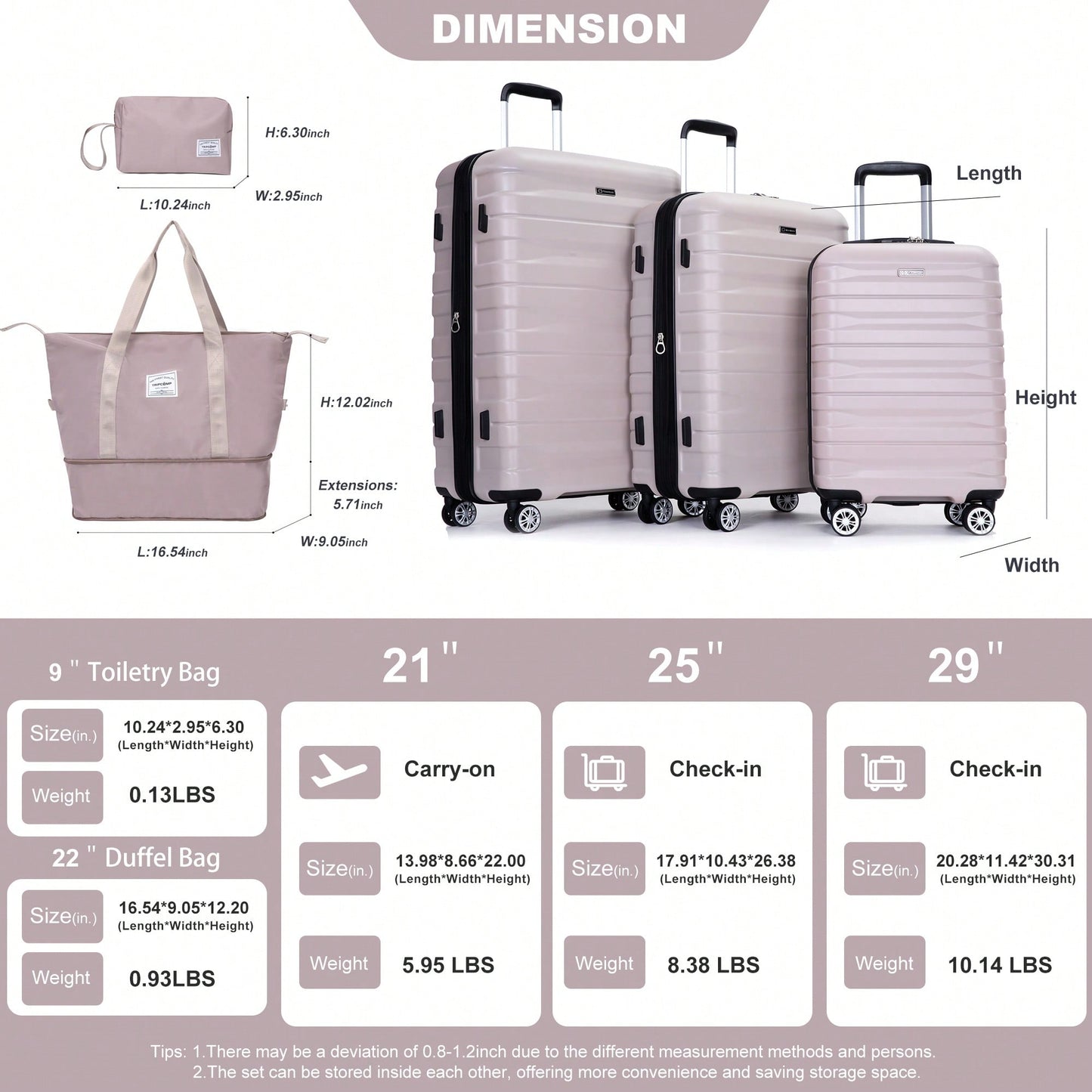 Expandable 5-Piece Hard Shell Luggage Set With TSA Lock And Spinner Wheels Lightweight Travel Bags For Men And Women