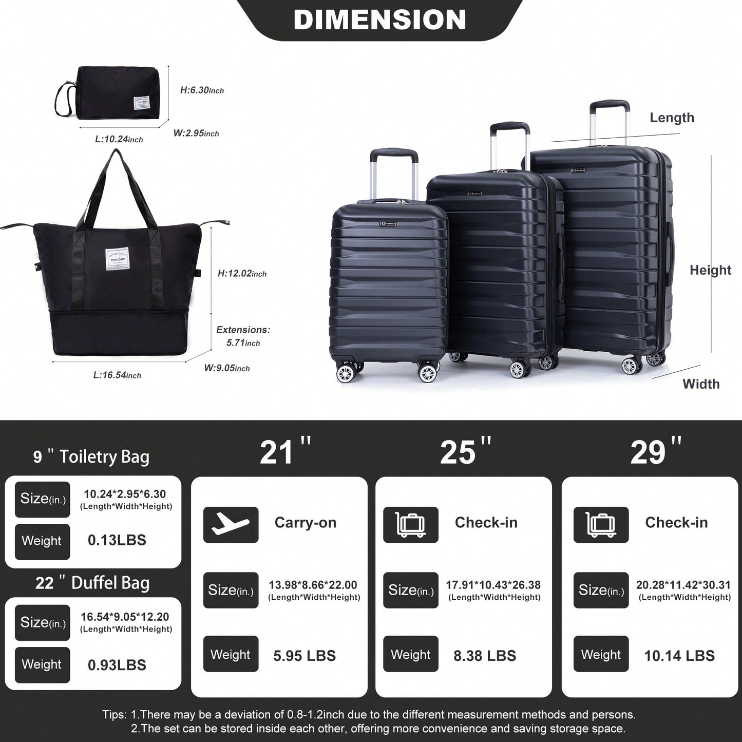 Expandable 5-Piece Hard Shell Luggage Set With TSA Lock And Spinner Wheels Lightweight Travel Bags For Men And Women
