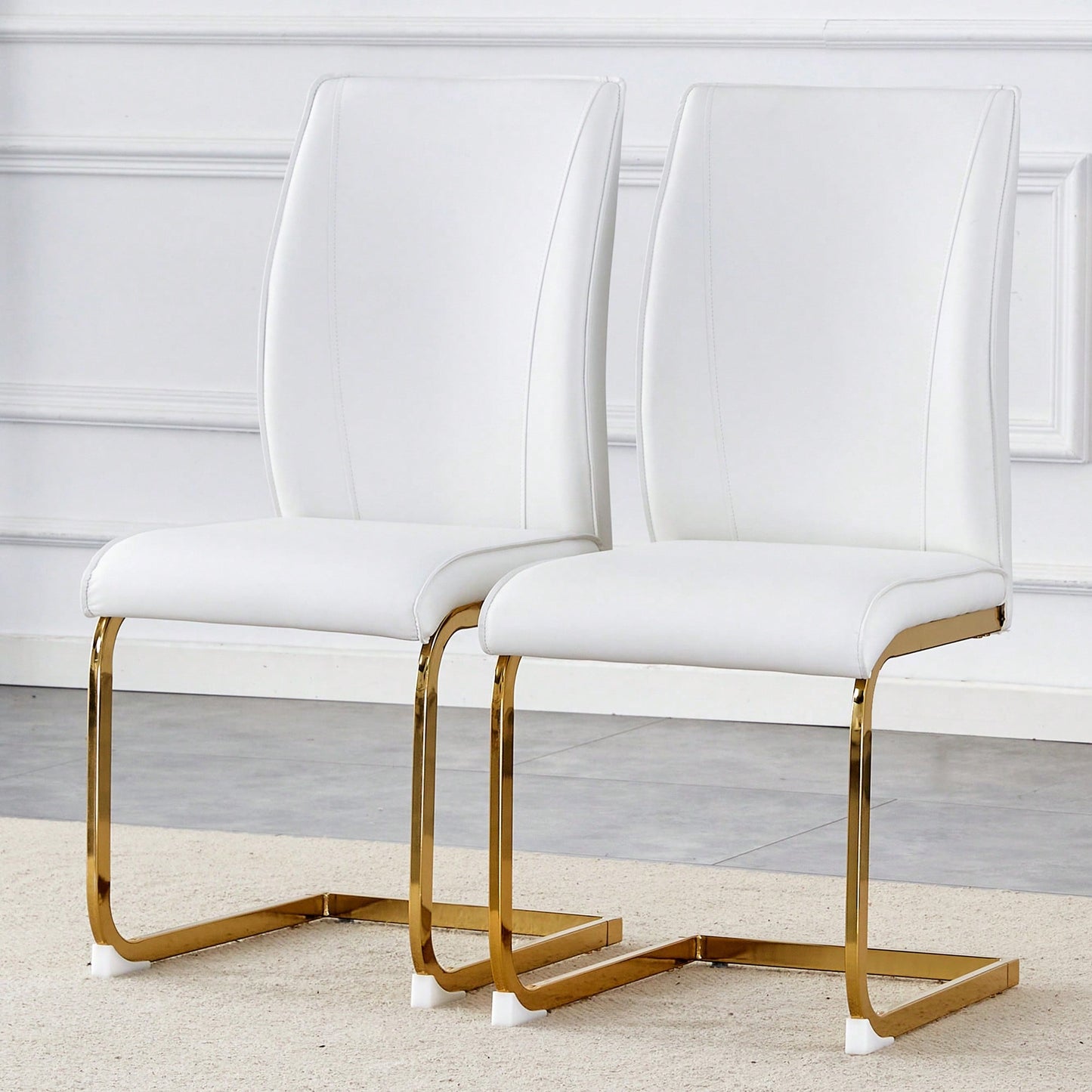 Elegant Black PU Dining Chairs Set Of 2 High Resilience With Arched Gold Metal Legs