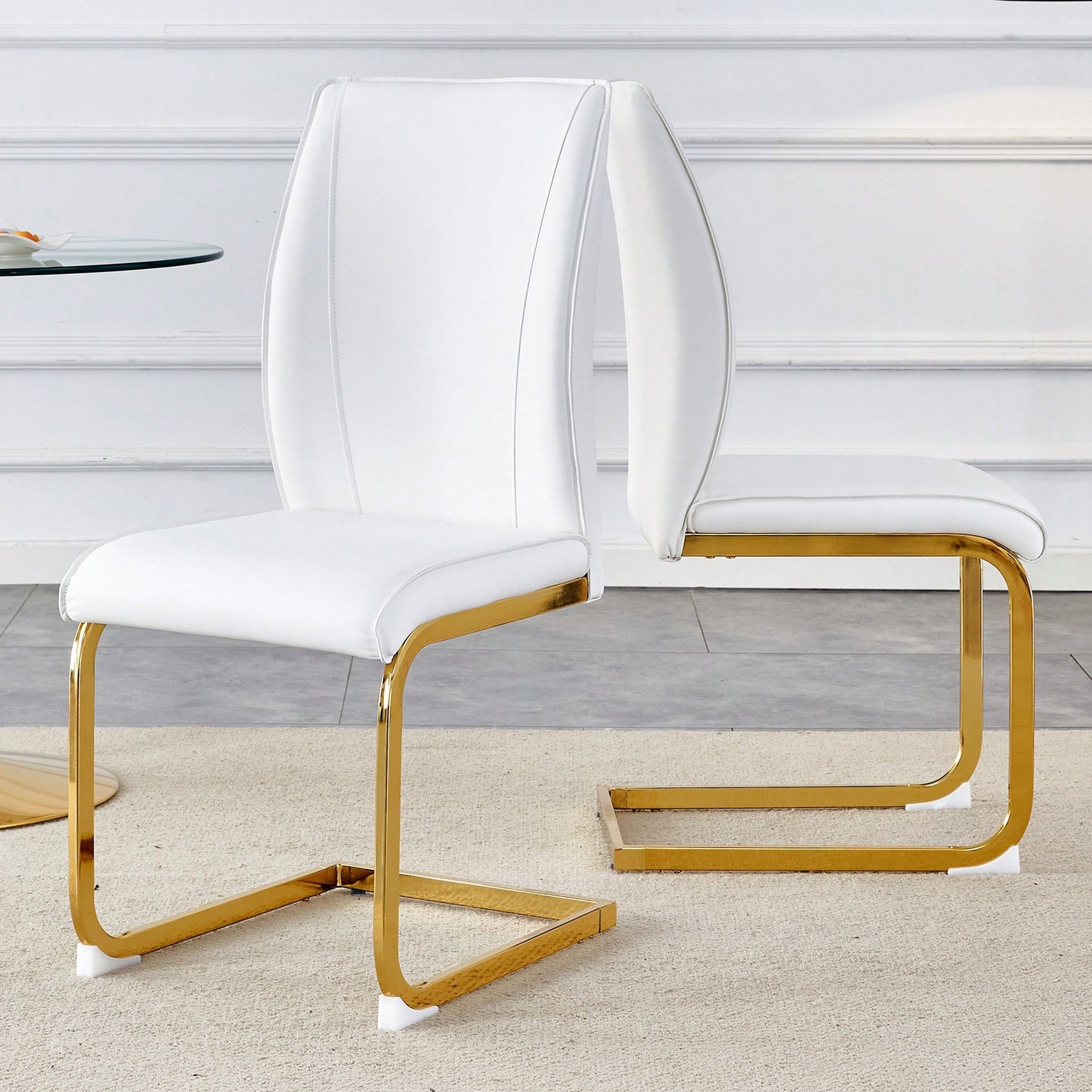 Elegant Black PU Dining Chairs Set Of 2 High Resilience With Arched Gold Metal Legs