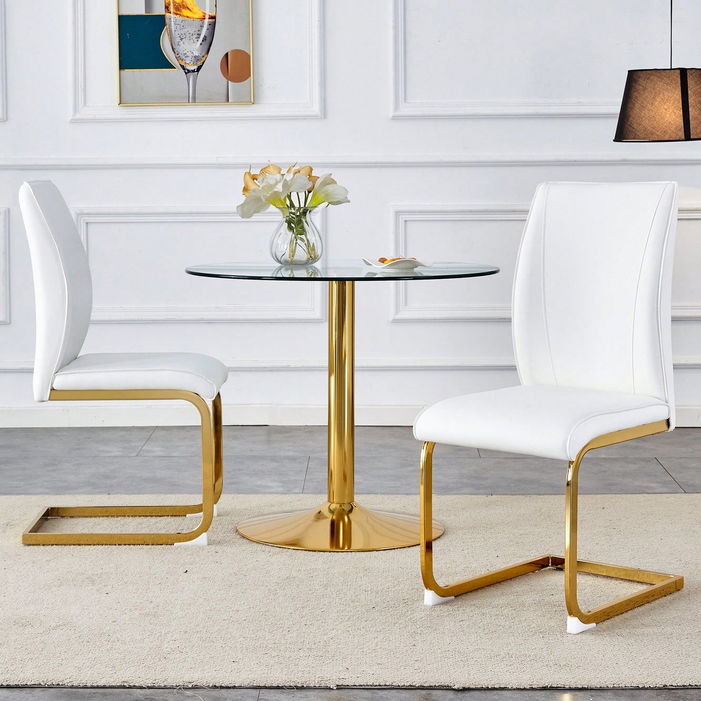 Elegant Black PU Dining Chairs Set Of 2 High Resilience With Arched Gold Metal Legs
