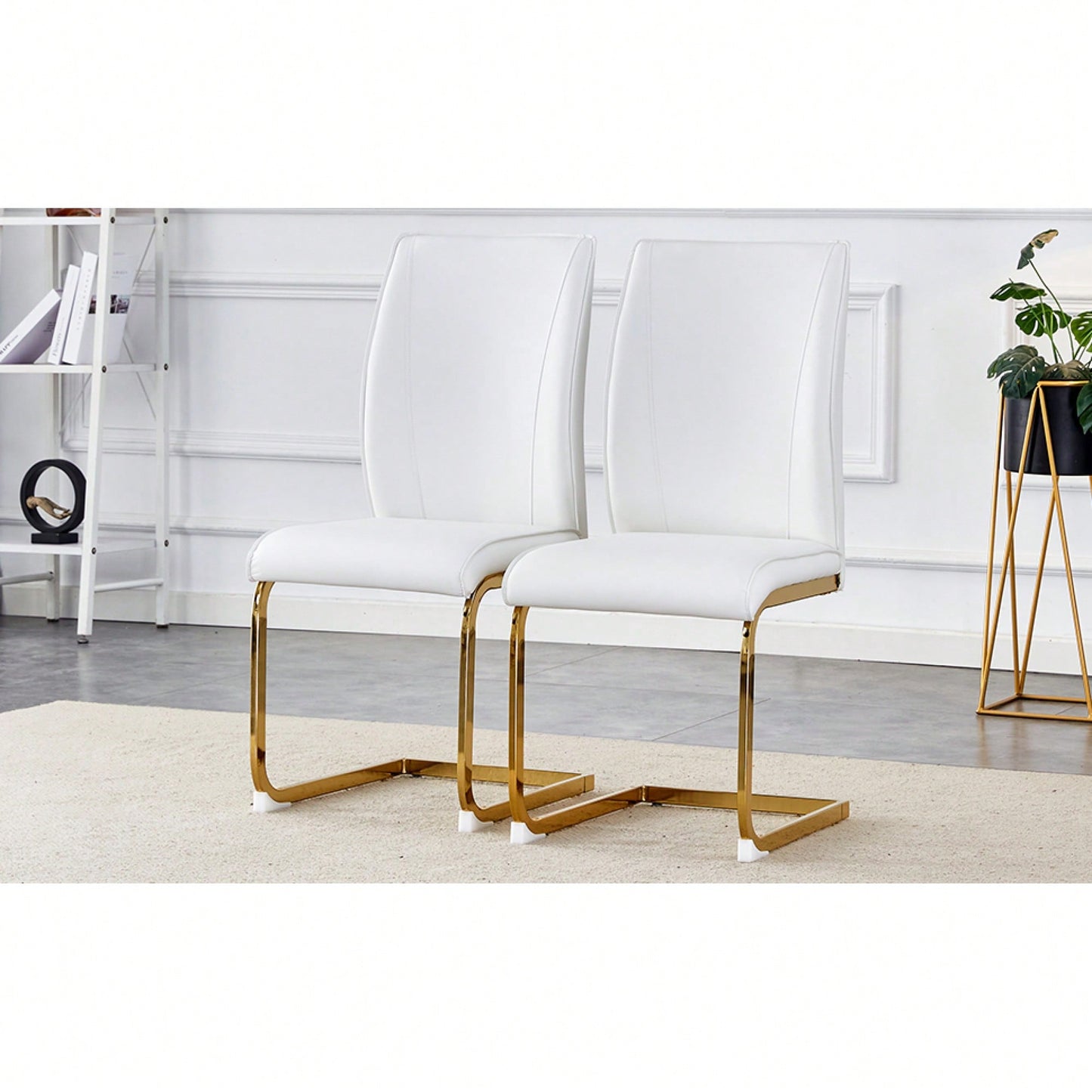 Elegant Black PU Dining Chairs Set Of 2 High Resilience With Arched Gold Metal Legs