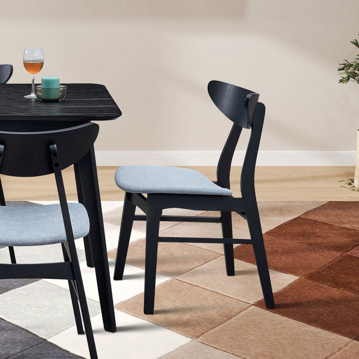 Modern Upholstered Wooden Dining Chairs Set Of 2 For Kitchen Living Room Restaurant Black