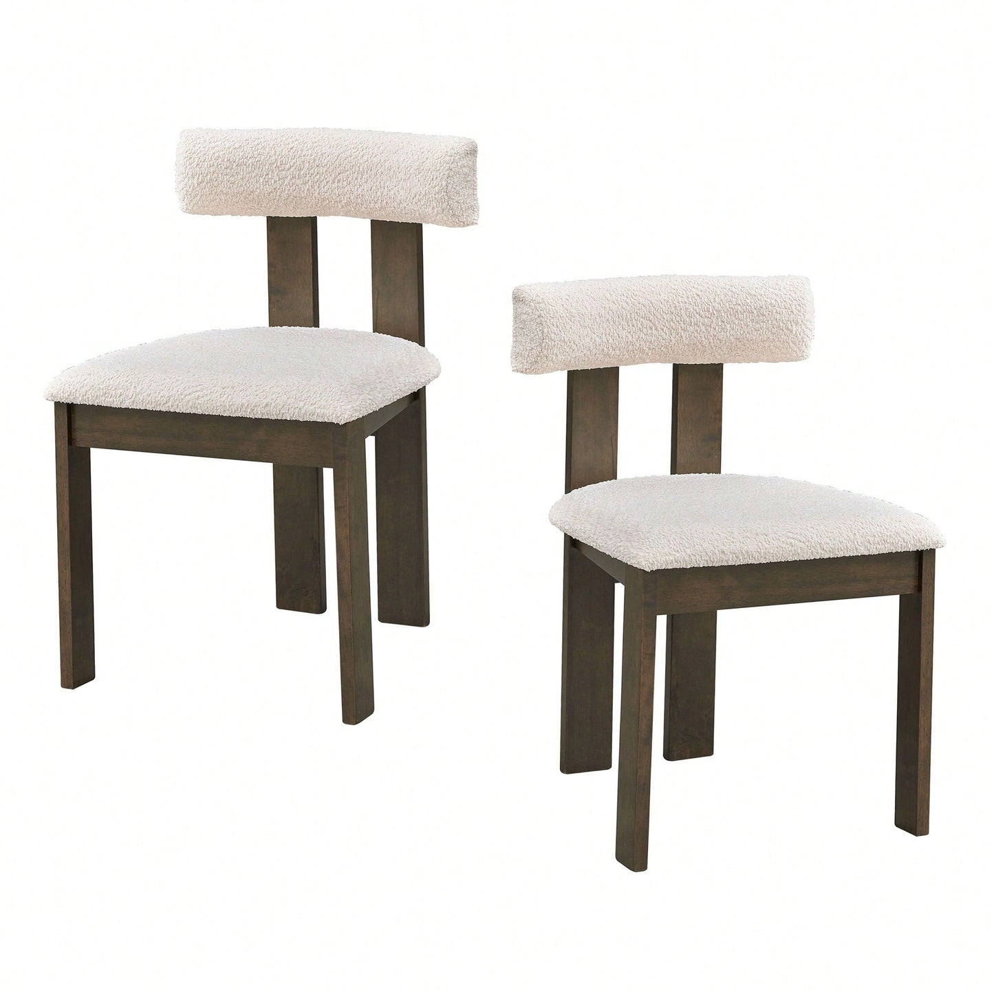 Set Of 2 Modern Boucle Upholstered Dining Chairs With Open Back Mid Century Style For Kitchen And Living Room