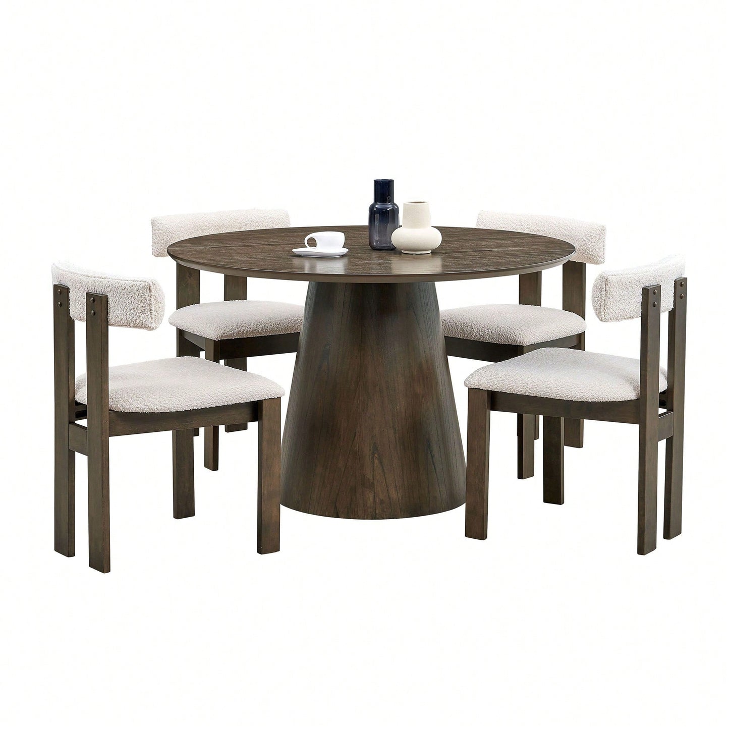 Set Of 2 Modern Boucle Upholstered Dining Chairs With Open Back Mid Century Style For Kitchen And Living Room