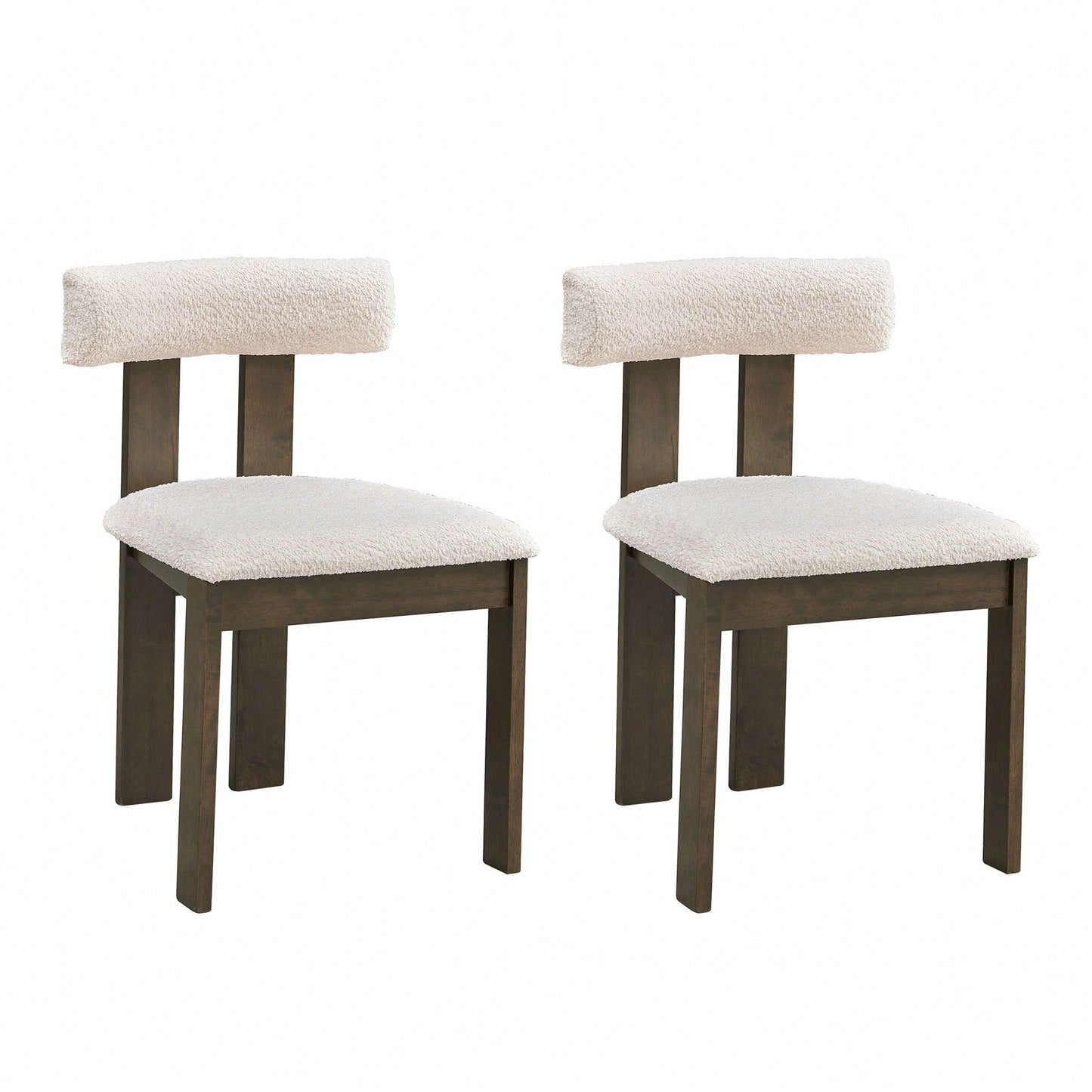 Set Of 2 Modern Boucle Upholstered Dining Chairs With Open Back Mid Century Style For Kitchen And Living Room