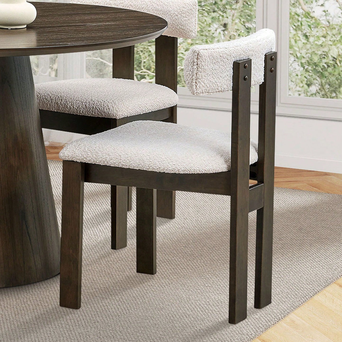 Set Of 2 Modern Boucle Upholstered Dining Chairs With Open Back Mid Century Style For Kitchen And Living Room