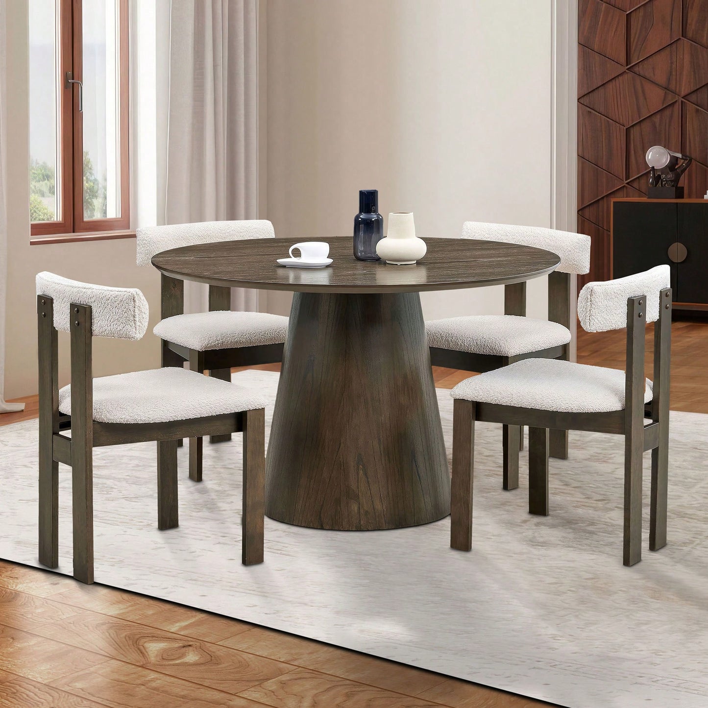 Set Of 2 Modern Boucle Upholstered Dining Chairs With Open Back Mid Century Style For Kitchen And Living Room