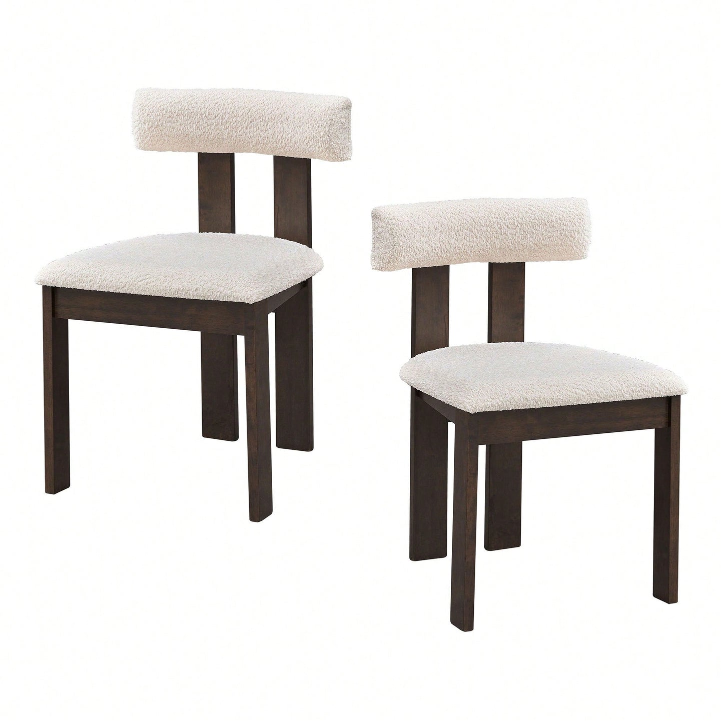 Set Of 2 Modern Boucle Upholstered Dining Chairs With Open Back Mid Century Style For Kitchen And Living Room