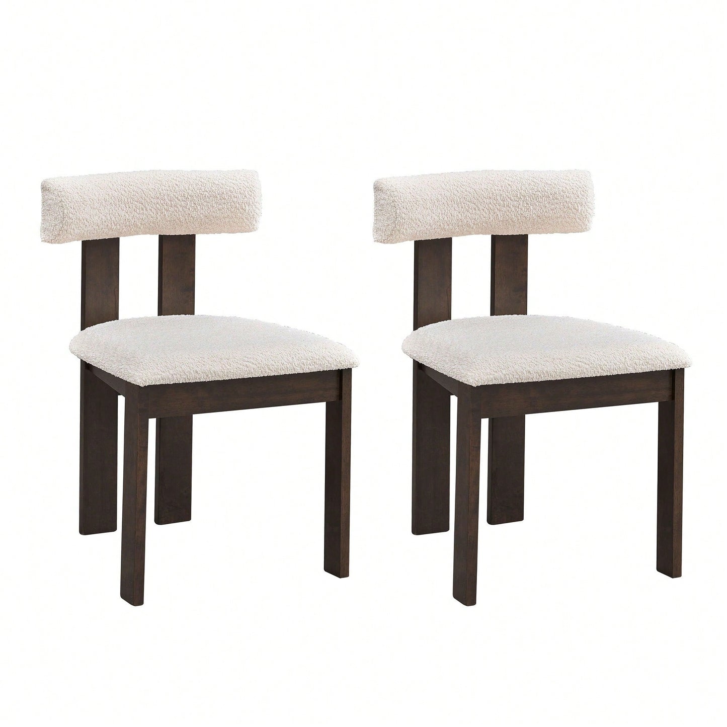Set Of 2 Modern Boucle Upholstered Dining Chairs With Open Back Mid Century Style For Kitchen And Living Room