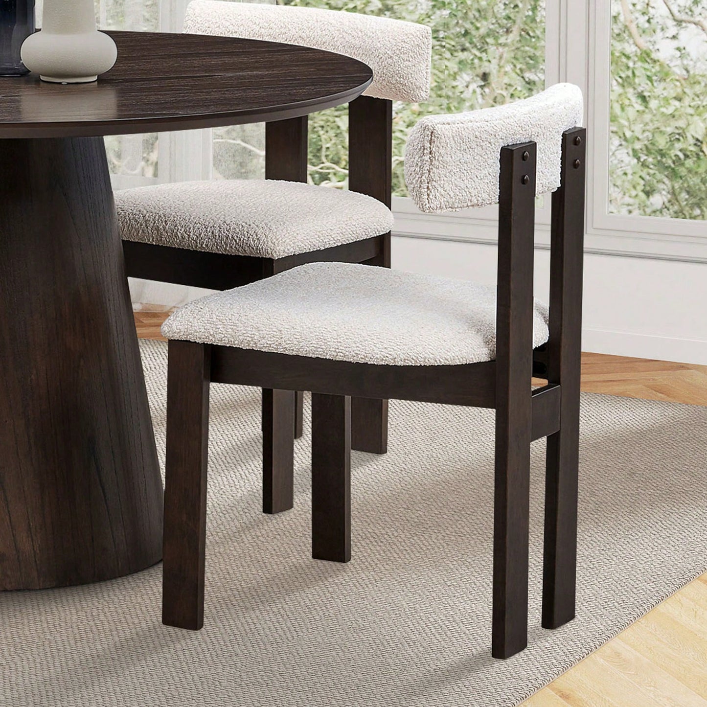 Set Of 2 Modern Boucle Upholstered Dining Chairs With Open Back Mid Century Style For Kitchen And Living Room