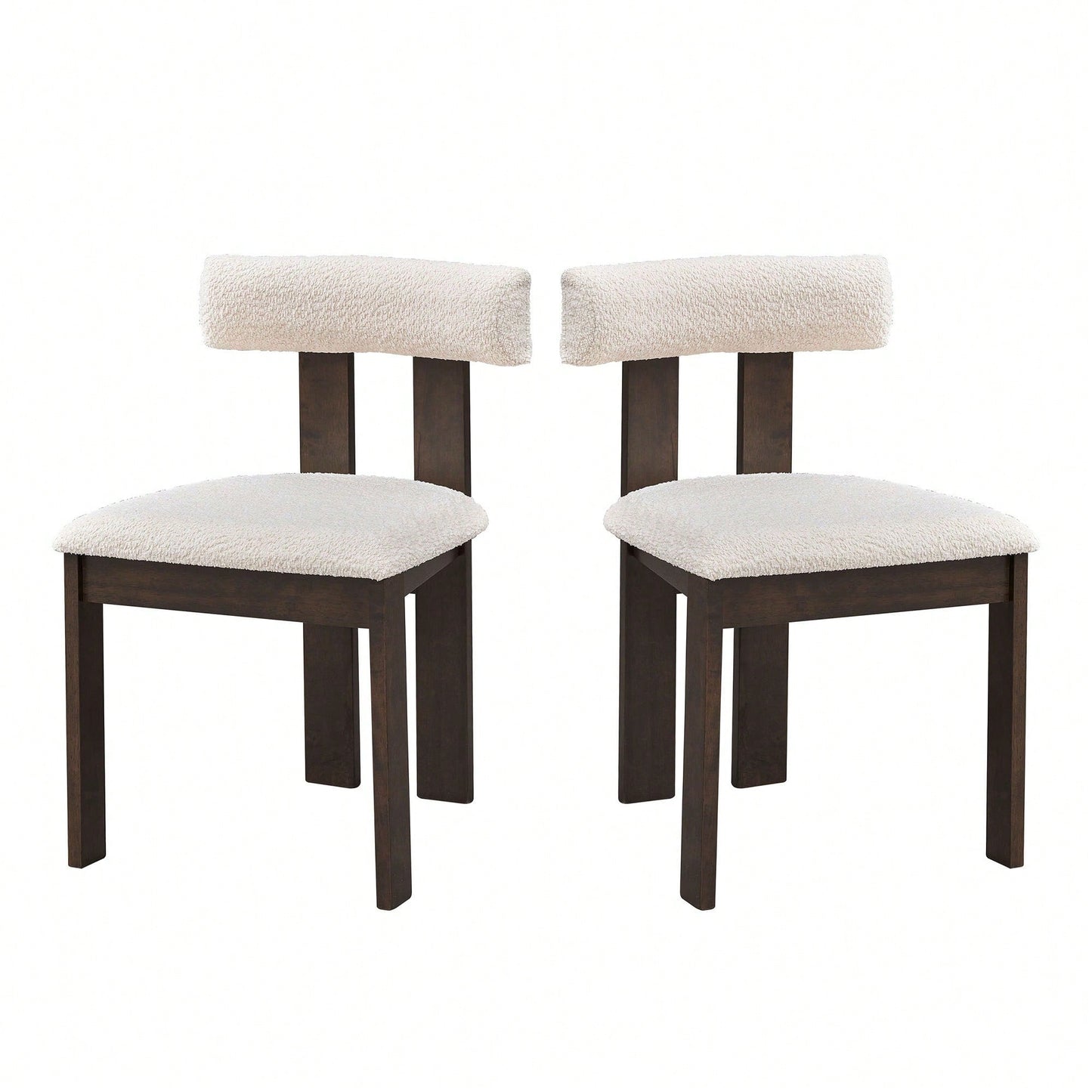 Set Of 2 Modern Boucle Upholstered Dining Chairs With Open Back Mid Century Style For Kitchen And Living Room